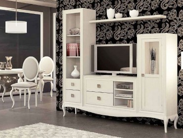 Mueble de madera para salon pata cabriole, blanco-FABIO